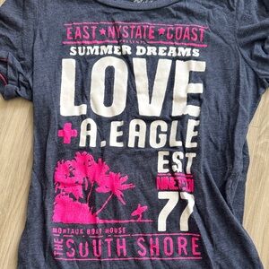 American Eagle Outfitters Navy and Pink Graphic Tee